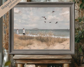 Vintage Beach Print: Muted Coastal Seascape Wall Art