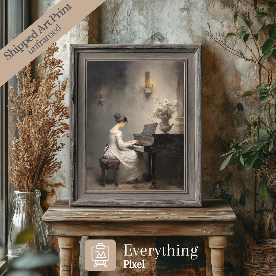 Victorian Woman Playing Piano Wall Art Print Vintage Female Portrait ...