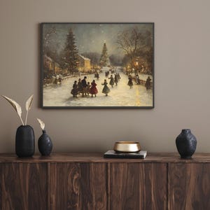 Victorian Christmas Village Art Print, Snowy Festive Decor image 8