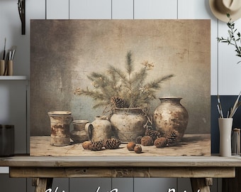 Rustic Still Life Canvas Print: Vintage Farmhouse Kitchen Decor