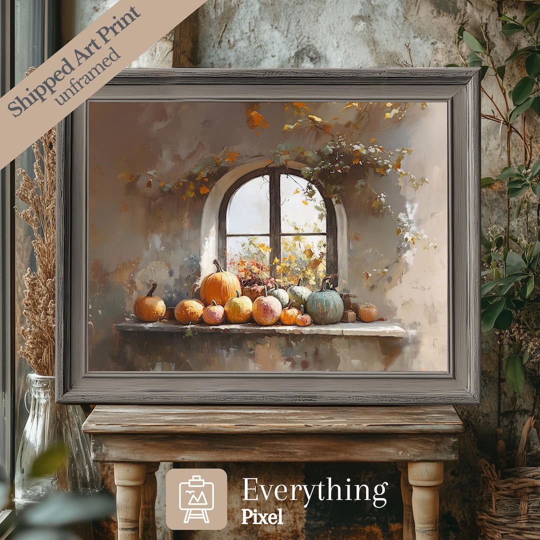 Rustic Pumpkin Still Life Art Print: Vintage Autumn Window Decor - Etsy