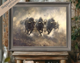 Wild West Bulls Art Print: Vintage Western Farmhouse Decor