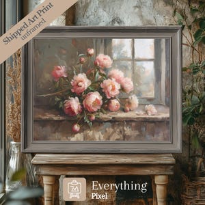 Pink Peonies Wall Art Print Floral Still Life Painting Vintage Spring Flower Print Rustic Peony Farmhouse Decor Floral Summer Art