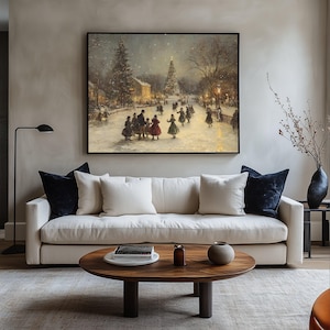 Victorian Christmas Village Art Print, Snowy Festive Decor image 4