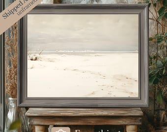 Vintage Winter Lake Art Print: Snowy Beach Watercolor