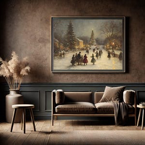 Victorian Christmas Village Art Print, Snowy Festive Decor image 5
