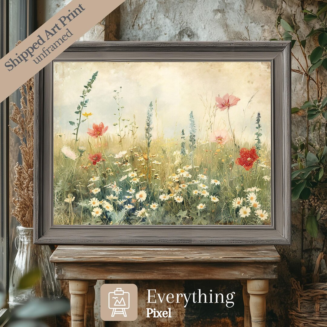 Spring Wildflower Meadow Wall Art Print Soft Pastel Spring Meadow ...