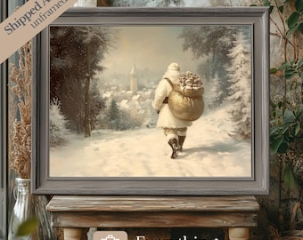 Santa's Journey Art Print: Nostalgic Christmas Village Scene