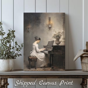 Woman at the Piano Canvas Art Print Vintage Female Portrait Antique Music Print Victorian Wall Decor Cottage Country Art Music Room Decor