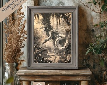Vintage Python Print | Monochromatic Jungle Wall Art