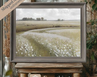 Wildflower Meadow Art Print: Vintage Spring Landscape Painting