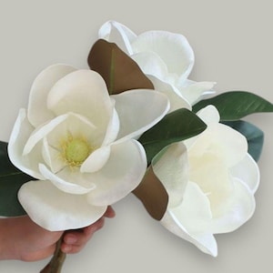 Luxus Real Touch Weißer Magnolienzweig | Künstliche Blumen für Zuhause, Büro, Hochzeitsdeko, DIY, Brautsträuße, Ostergeschenk, neues Zuhause Geschenk
