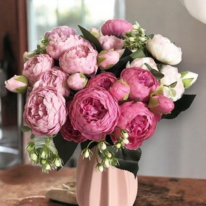 Peony Bouquet Seidenblumen - 30 cm Kunstblüten für Hochzeiten, DIY, Haus, Garten, Bürodekor, Tisch- & Brautsträuße, Valentinstagsgeschenk