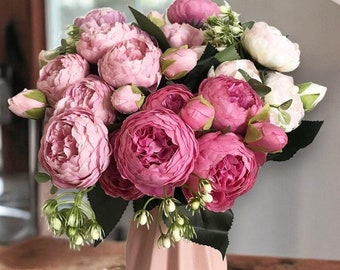 Peony Bouquet Silk Flowers - 30cm Faux Blooms for Weddings, DIY, Home, Garden, Office Decor, Table & Bridal Bouquets, Valentine&#39;s Day Gift