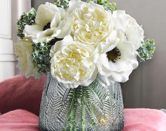 Artificial Peony and Anemone Bouquet - Fake Flowers Arrangement for Weddings/DIY/Home Decor/Bridal Bouquets/Easter Gift, New Home Gift
