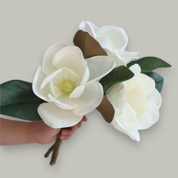 Luxury Real Touch White Magnolia Branch |Fake Flowers for Home, Office, Wedding Decor, DIY, Bridal Bouquets, Easter Gift, New Home Gift
