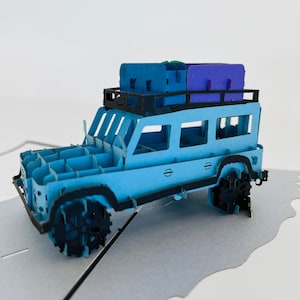 Adventure on Wheels WOWOOP KARTE, 3D Pop Up Karte Geburtstag, Jubiläum, für Papa, ich denke an dich, Vatertag, blaue Auto Karte, Liebe 13x18cm