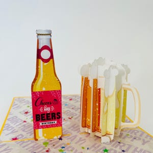 Tarjeta WOWPOP "Hoppy Hour", tarjeta 3D desplegable para cumpleaños, aniversario, felicitaciones, para todos los días, bodas, Día del Padre, amantes de la cerveza, para papá, amor (12,7 x 18,8 cm)