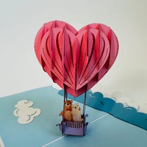 Love Air Balloon WOWPOP CARD, 3D Pop Up Card Urodziny, Rocznica, Gratulacje, Codziennie, Walentynki, Serce, Miłość, Dziękuję 5x7"