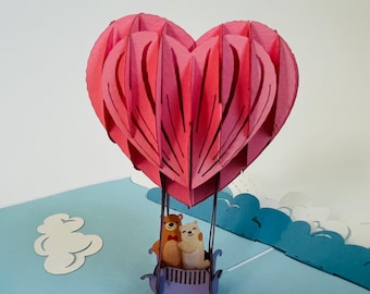 Carte WOWPOP en montgolfière amour, carte pop-up 3D anniversaire, anniversaire, anniversaire, félicitations, tous les jours, Saint-Valentin, coeur, amour, merci 5 x 7"