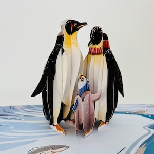Tarjeta WOWPOP "Amor de familia de pingüinos", tarjeta 3D desplegable para cumpleaños, aniversarios, felicitaciones, día del padre, matrimonio, amor, hijos (13 x 18 cm)