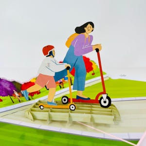 Scooter Ride Fun WOWPOP CARD, 3D Pop Up Card Urodziny, Rocznica, Gratulacje, Codziennie, Dzień Matki, Walentynki, Mama, Miłość, 6x8"
