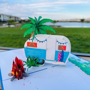 Camper Cutie 3D Pop Up Card, Handcrafted Travel Adventure Greeting Card for Birthday, Anniversary, Wedding Gift, WOWPOP Paper Art