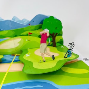 Golf Time WOWPOP Card – 3D Pop-Up Golf Card for Dad | Handmade Laser Cut Greeting for Fathers Day, Birthday, or Golf Lover Gift