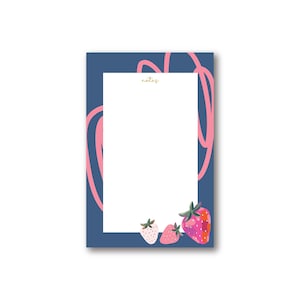 MINI MOVES NOTEPAD, 70 arkuszy, 4,25 x 6,5 cala, bloczki notatek truskawkowe, różowy notatnik truskawkowy, pomysł na prezent, prezent dla niej, artykuły biurowe