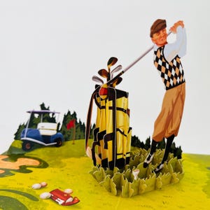 Tarjeta WOWPOP "Aventura de Golf", tarjeta 3D desplegable para cumpleaños, aniversario, felicitaciones, golf, para papá, deporte, agradecimiento, Día del Padre, 12,7 x 18,8 cm