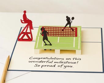 Tennis Players 3D Pop Up Greeting Card, Handcrafted 3D Pop-Up Card with Tennis, sport, 3D birthday card for Valentine's Day, Every occasions
