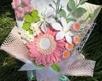 Handmade Crochet Sunflower Tulip Bouquet, Everlasting Floral Gift