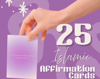 25 Muslimische Affirmationskarten zum Ausdrucken - Islamisches Dhikr Reminder Deck Lila Farbverlauf Aura | Bearbeitbare Canva Vorlage | Digitaler Download