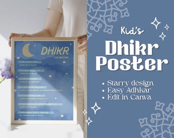 Islamisches Dhikr-Poster für Kinder - Sternenblau, Canva-Vorlage (Digitaler Download)