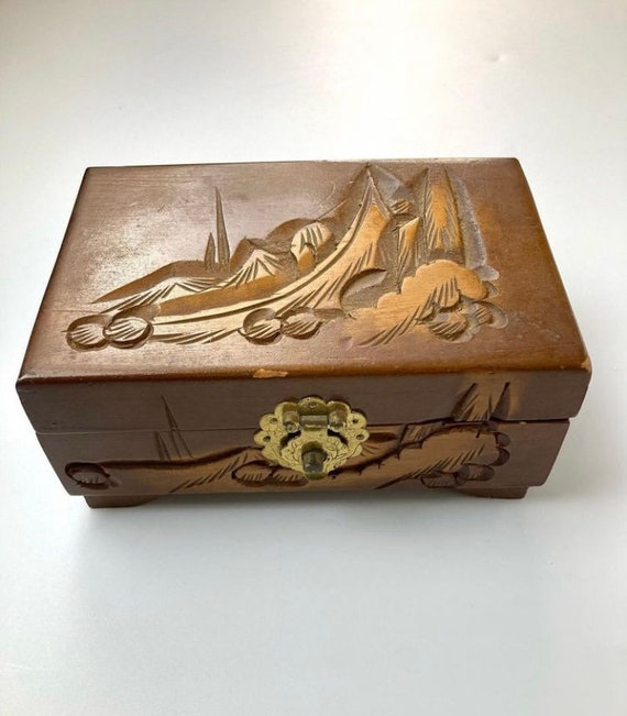 Vintage Wood Carved Jewelry Box - image 1