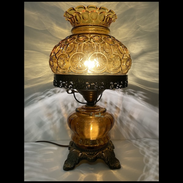 Moon & Star Amber Glass Electric Lamp with 3 way Switch