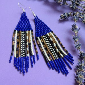 Beaded Dangle Earrings: Blue, White, Black Boho Style