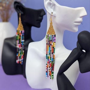 Colored bead earrings Colorful earrings Chandelier earrings Hippie earrings Summer earrings Long earrings Beaded earrings Boho earrings