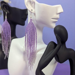 Purple Ombre Beaded Earrings: Long Dangle Chandelier Earrings