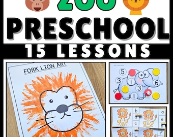 Activités préscolaires sur le thème du zoo | Programme d&#39;enseignement préscolaire préscolaire à domicile lion Travaux manuels, comptage et reconnaissance des lettres pour les enfants de 3 à 5 ans