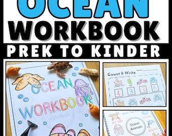 Cahier d'exercices à imprimer pour la maternelle, le thème de l'océan, livre d'activités sur l'océan, cahier d'exercices sur le thème de l'océan