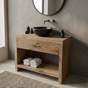 Organic Modern Reclaimed Oak Vanity – Handcrafted Spa Bathroom Cabinet