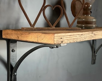 Handmade Wrought Iron Shelf Bracket, Farmhouse Rustic Black Metal