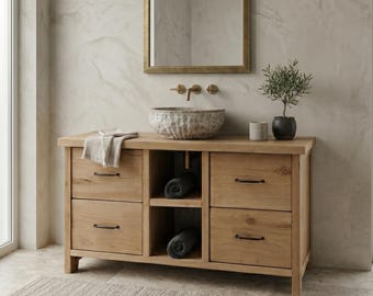 Reclaimed Oak Bathroom Vanity | Organic Modern Spa Cabinet | Handcrafted Furniture-Style