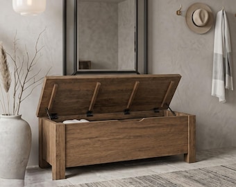 Reclaimed Oak Lift-Top Storage Bench, Handcrafted Entryway, Mudroom or Bedroom Seat