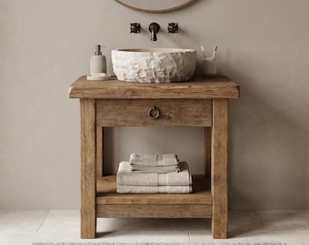Reclaimed Oak Bathroom Vanity, Handcrafted Organic Minimal Spa Style