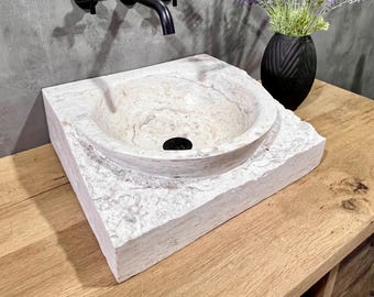 Handcrafted Travertine Marble Sink: Rustic Farmhouse Vessel Basin