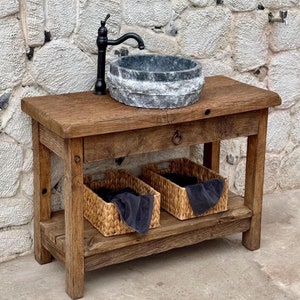 Rustic Reclaimed Wood Bathroom Vanity for Single Sink - Handcrafted Farmhouse Style Washstand