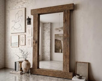 Reclaimed Chestnut Floor Mirror, Architectural Beam Mirror for Quiet Luxury Decor