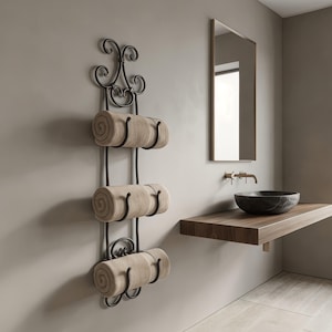 Handcrafted Wrought Iron Wall Towel Rack – Ornamental Hand Forged Holder for Luxury Bathroom Design